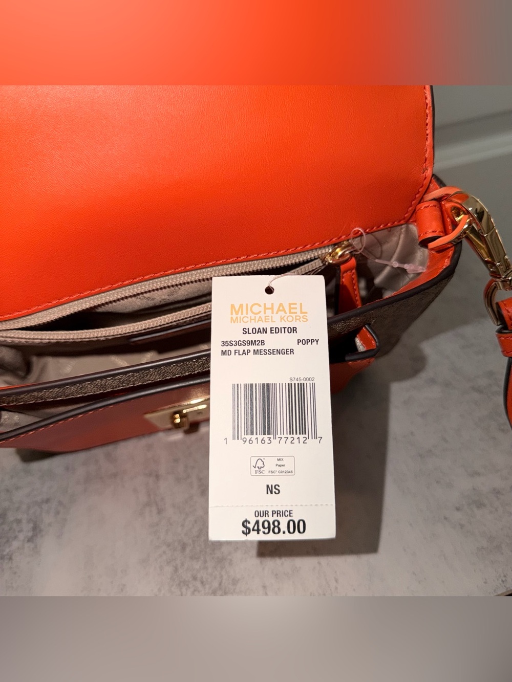 Michael Kors Sloan Editor Medium Flap Messenger bag in the color Poppy - Picture 4 of 5